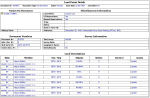 Harry Clark  Land Patent 1024071 Details
