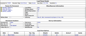 Horace Sheldon, Jack, Lovelace, Morter Land Patent 774059 Details